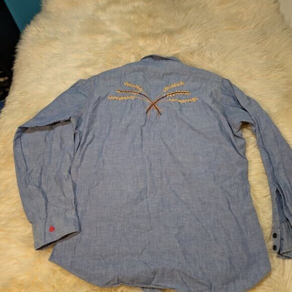 Vtg 70's Levi's Chambray Embroidered Western Button Down Shirt - Picture 10 of 12